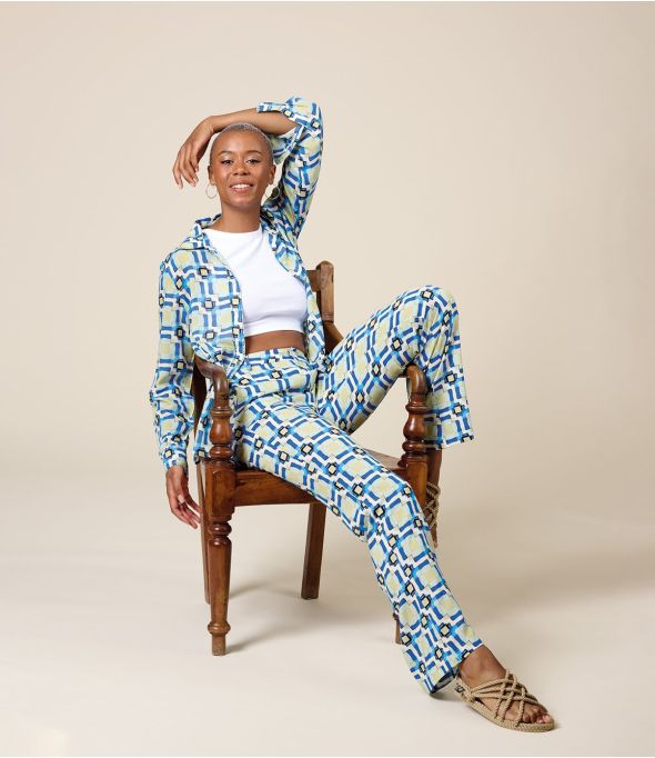 SASHA LILI BLUE Viscose Pants - - Storiatipic