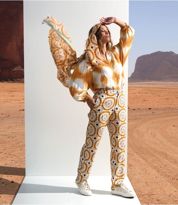 FAUVE MANDALA ORANGE Viscose Pants - - Storiatipic