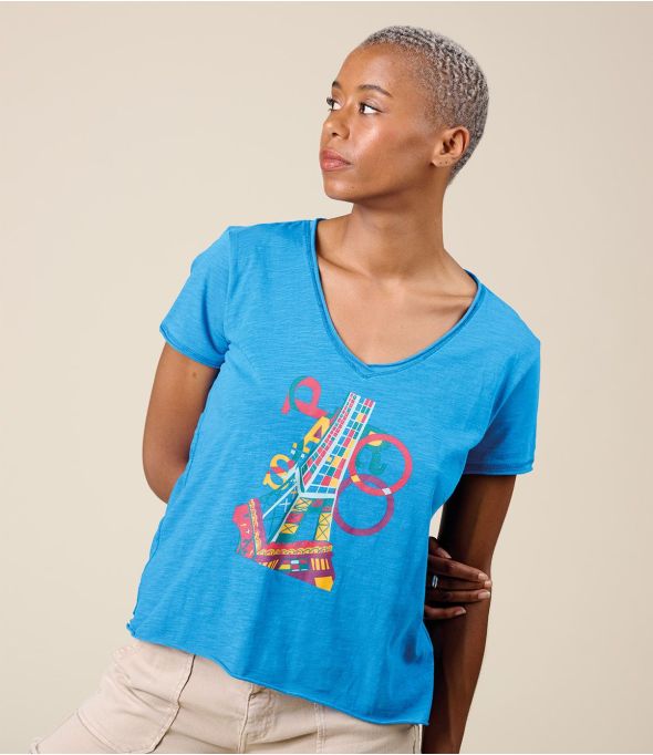 Camiseta de algodón VITA PARIS BLUE - - Storiatipic