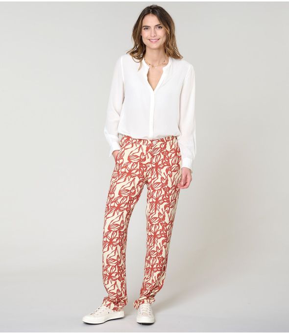 LENY PASTEL BRICK VISCOSE PANTS - - Storiatipic