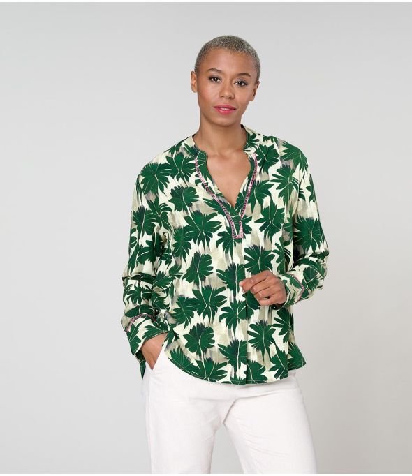 MILA HIBIS GREEN Blusa de viscosa - - Storiatipic