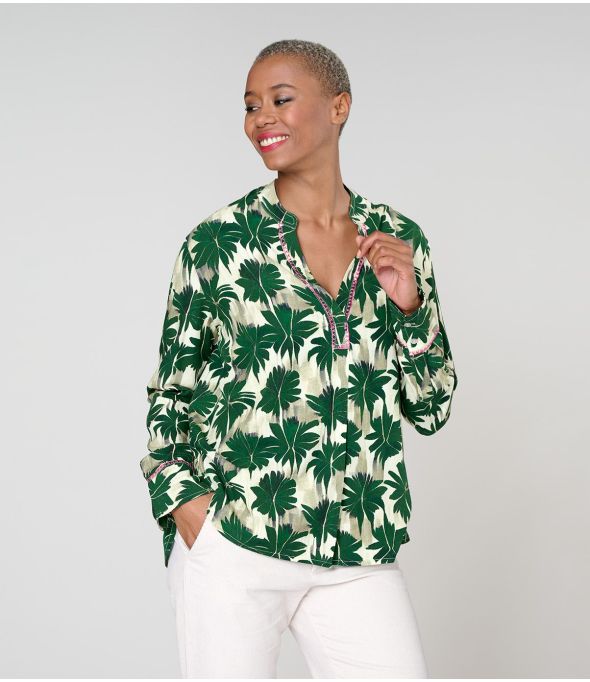MILA HIBIS GREEN Blusa de viscosa - - Storiatipic