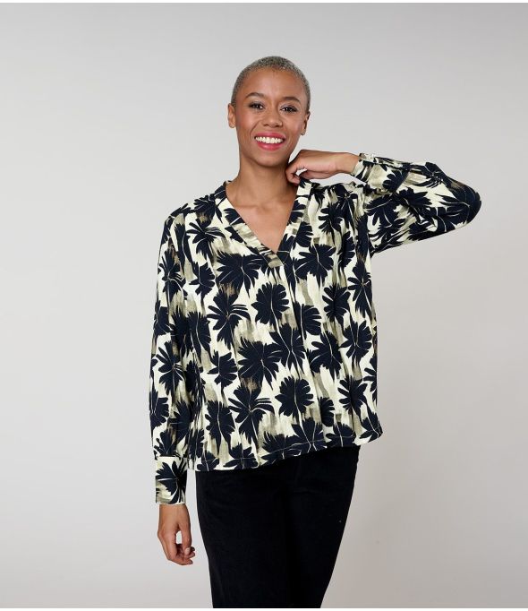 BLUSA SARA HIBIS NEGRA en Viscosa - - Storiatipic