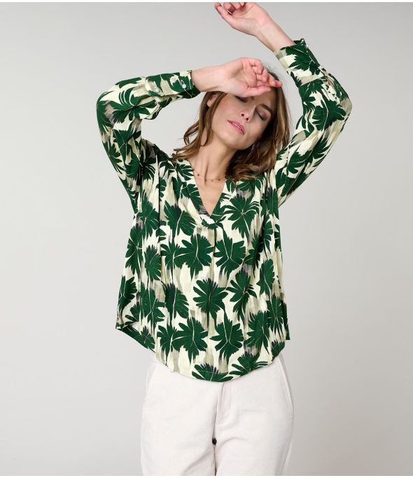 SARA HIBIS GREEN Blusa de viscosa - - Storiatipic