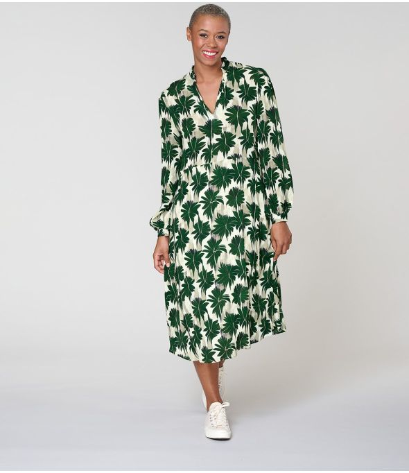 Vestido de viscosa GULIA HIBIS GREEN - - Storiatipic