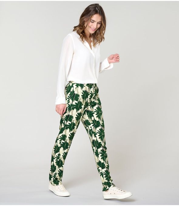 LENY HIBIS GREEN Viscose pants - - Storiatipic