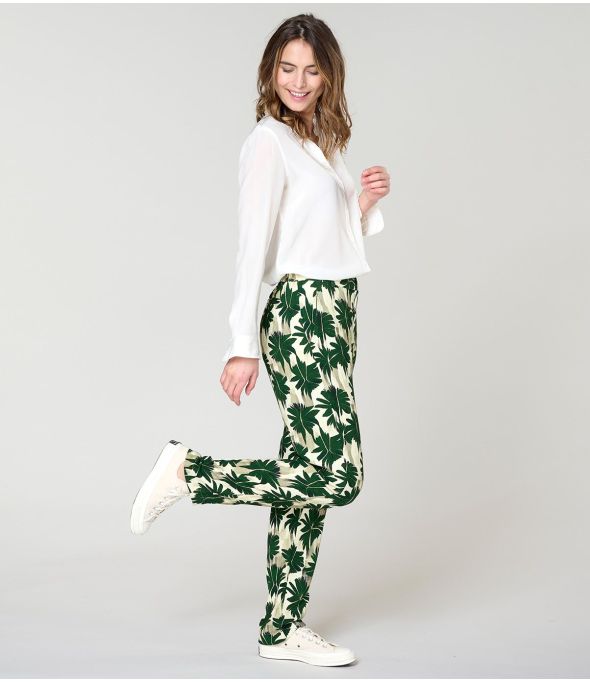 LENY HIBIS GREEN Viscose pants - - Storiatipic