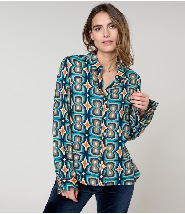 Camisa de viscosa FRAN KHAN BLUE - Storiatipic
