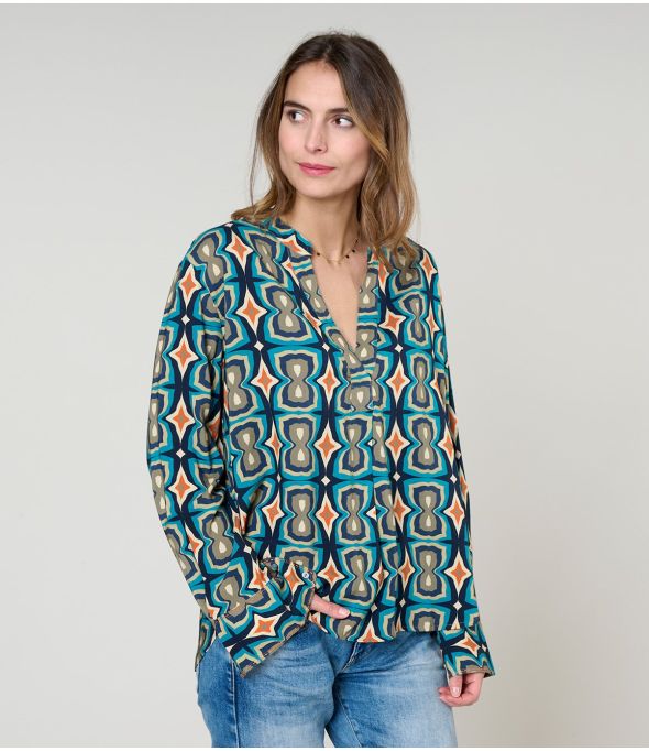 BLUSA AZUL MILA KHAN en Viscosa - - Storiatipic