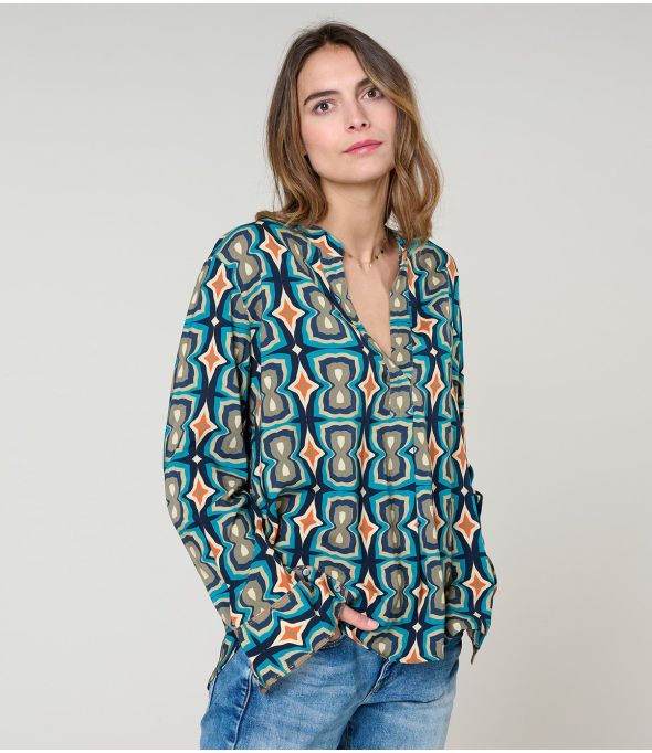 BLUSA AZUL MILA KHAN en Viscosa - - Storiatipic