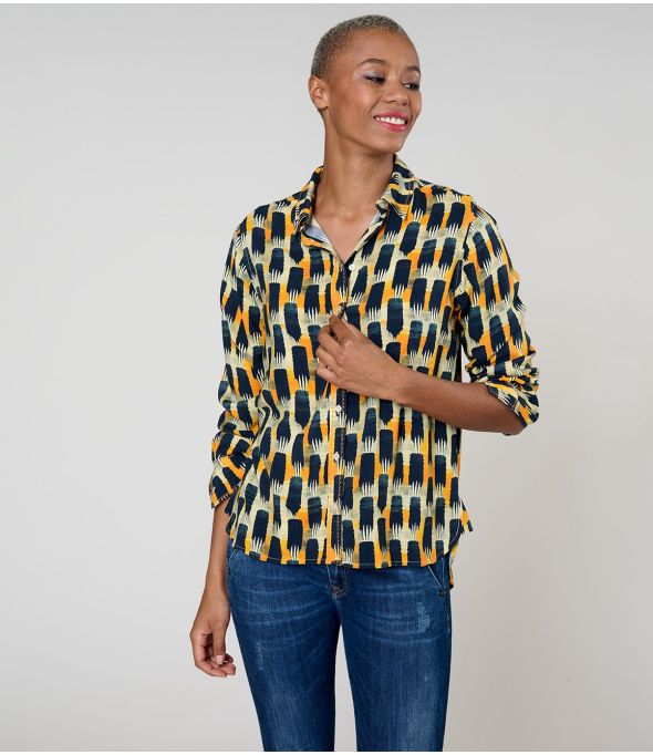 FRAN KUMI NAVY Viscose Shirt - - Storiatipic
