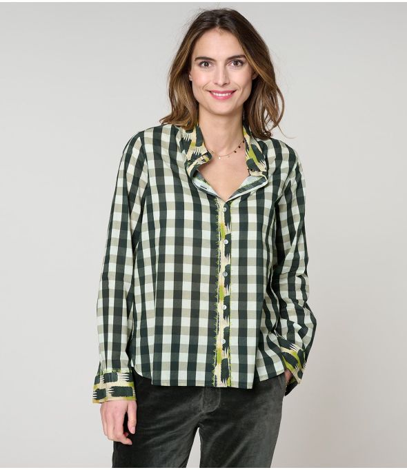 CAMISA DE ALGODÓN CAQUI FRAN CUADROS - - Storiatipic