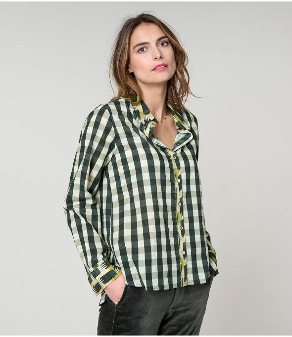 CAMISA DE ALGODÓN CAQUI FRAN CUADROS - - Storiatipic