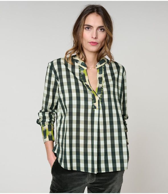 BLUSA MILA CUADROS CAQUI en Algodón - - Storiatipic