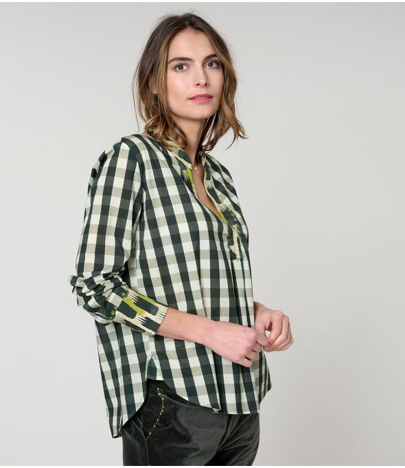 BLUSA MILA CUADROS CAQUI en Algodón - - Storiatipic