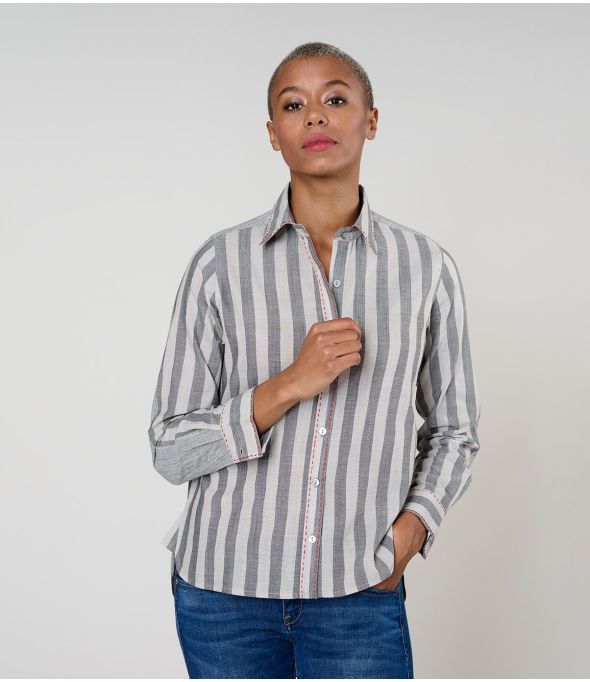 CAMISA DE ALGODÓN GRIS FRAN WEAVE - - Storiatipic