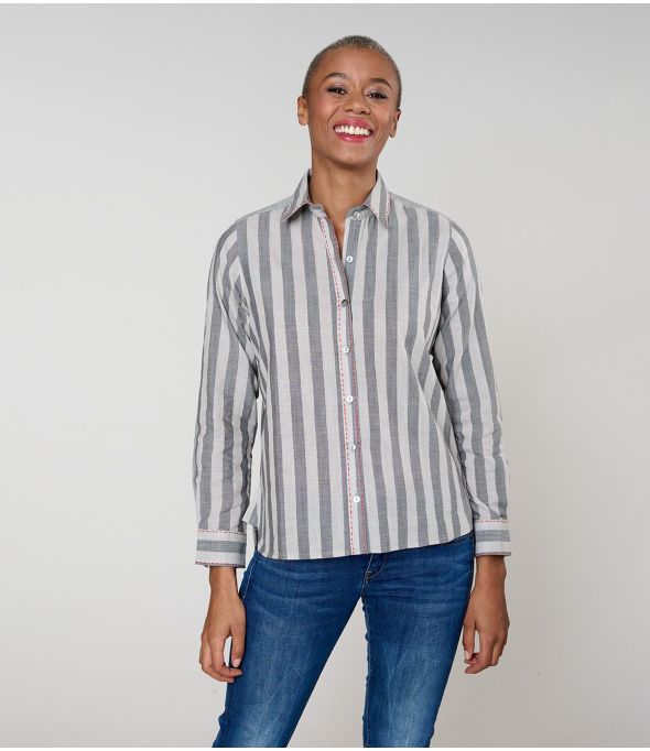 CAMISA DE ALGODÓN GRIS FRAN WEAVE - - Storiatipic