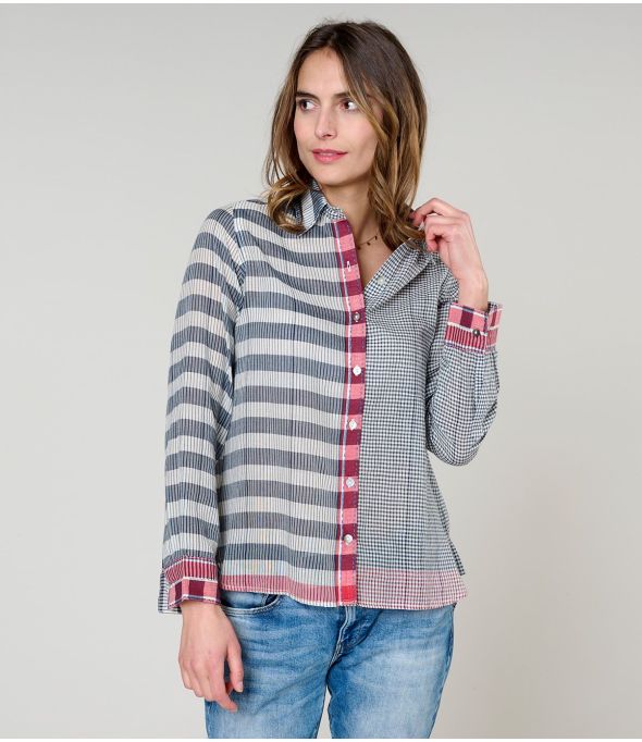 FRAN WEAVE BLUE COTTON SHIRT - - Storiatipic