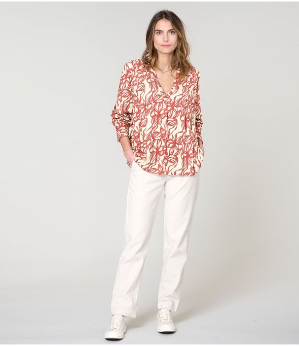 LENY PLAIN VELVET ECRU VISCOSE PANTS - - Storiatipic
