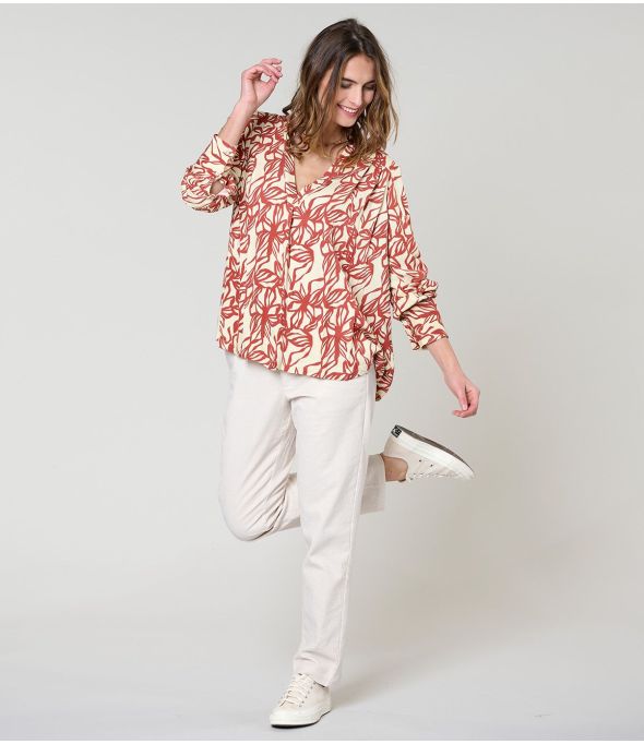 LENY PLAIN VELVET ECRU VISCOSE PANTS - - Storiatipic