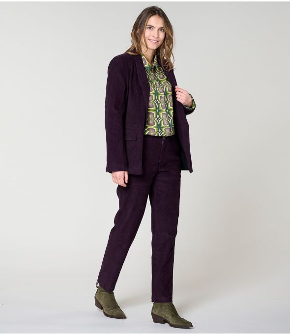 LENY PLAIN VELVET PLUM VISCOSE PANTS - - Storiatipic