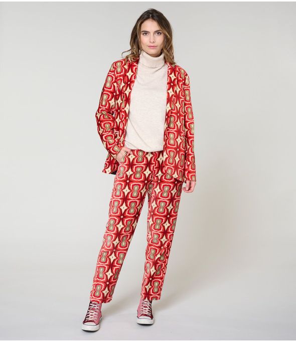 LENY KHAN RED COTTON PANTS - - Storiatipic