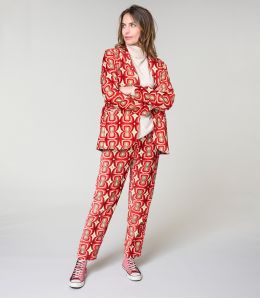 LENY KHAN RED COTTON PANTS - - Storiatipic