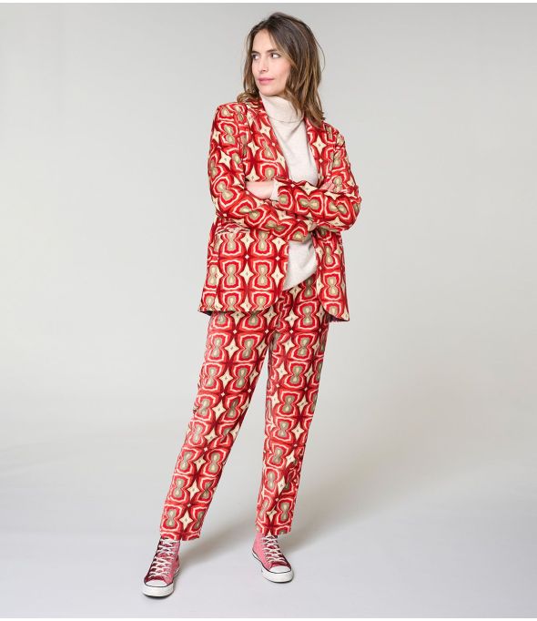 LENY KHAN RED COTTON PANTS - - Storiatipic