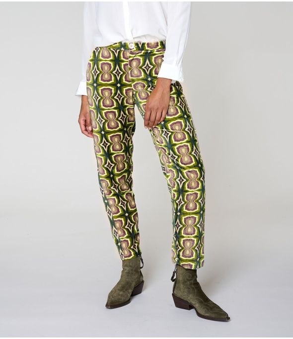 LENY KHAN GREEN COTTON PANTS - - Storiatipic