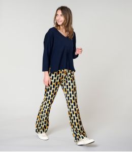 SASHA KUMI NAVY COTTON PANTS - - Storiatipic