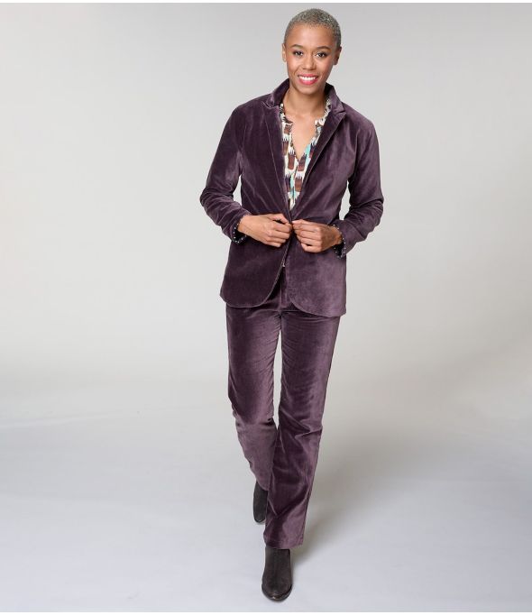 SASHA PLAIN PLUM VELVET COTTON PANTS - - Storiatipic