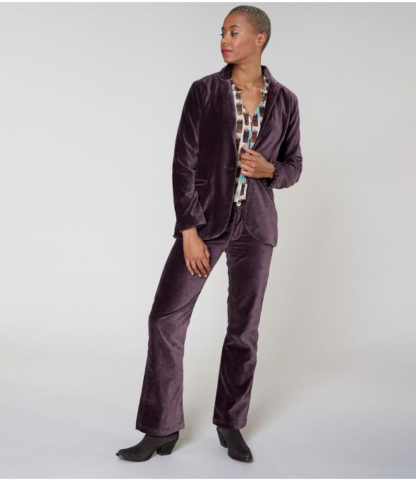 PANTALONES SASHA DE ALGODÓN TERCIOPELO CIRUELA LISO - - Storiatipic