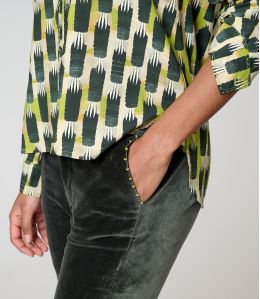 SASHA PLAIN KHAKI VELVET COTTON PANTS - - Storiatipic SASHA PLAIN KHAKI VELVET COTTON PANTS - - Storiatipic