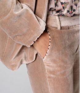 SASHA PLAIN VELVET NUDE COTTON PANTS - - Storiatipic SASHA PLAIN VELVET NUDE COTTON PANTS - - Storiatipic