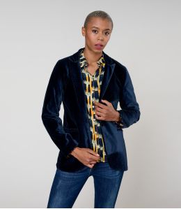 PLAIN PLAIN VELVET NAVY SHOULDER JACKET in Cotton - - Storiatipic PLAIN PLAIN VELVET NAVY SHOULDER JACKET in Cotton - - Storiatipic