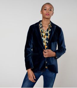 PLAIN PLAIN VELVET NAVY SHOULDER JACKET in Cotton - - Storiatipic PLAIN PLAIN VELVET NAVY SHOULDER JACKET in Cotton - - Storiatipic