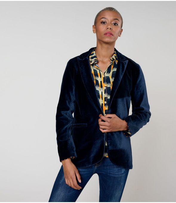 PLAIN PLAIN VELVET NAVY SHOULDER JACKET in Cotton - - Storiatipic