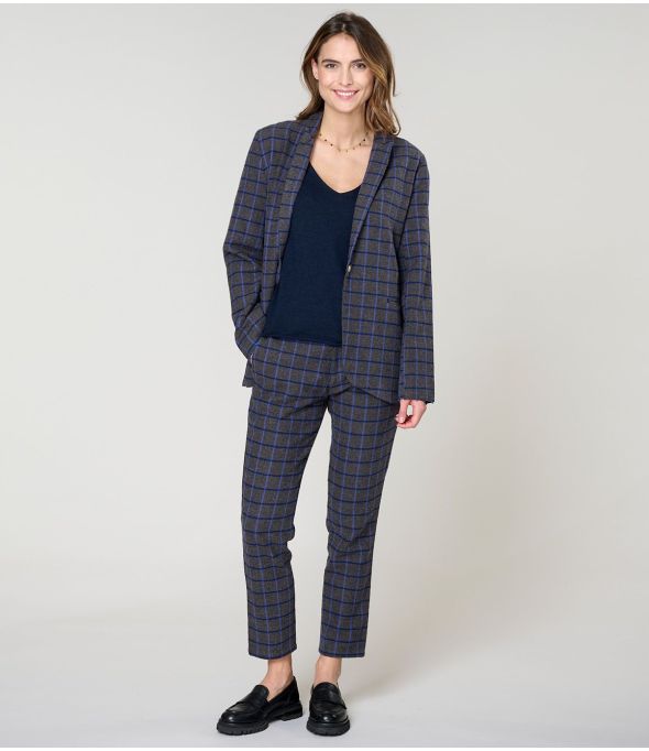 MARIUS TARTAN BLUE COTTON TROUSERS - - Storiatipic