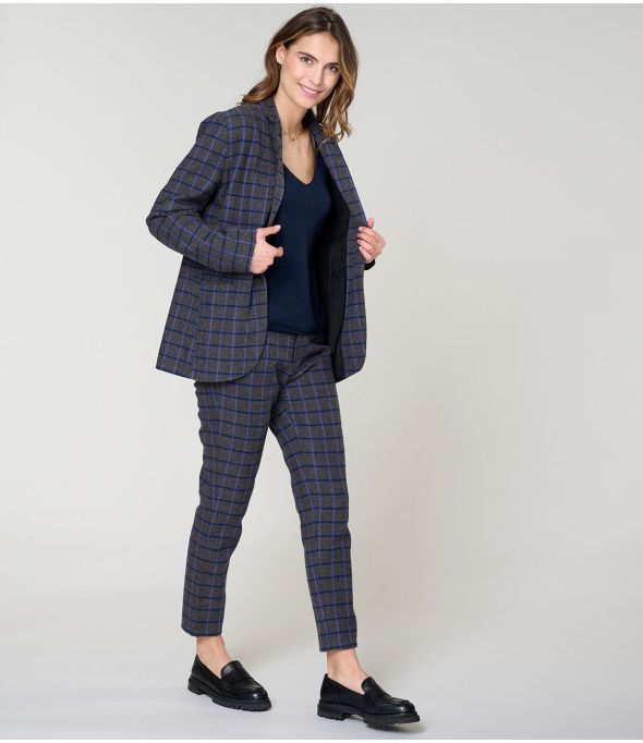 MARIUS TARTAN BLUE COTTON TROUSERS - - Storiatipic