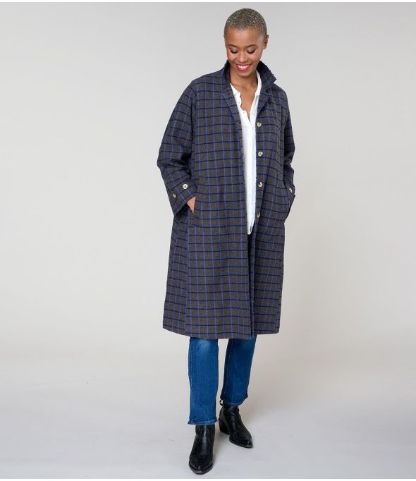 GUSTAVE TARTAN BLUE COTTON COAT - - Storiatipic