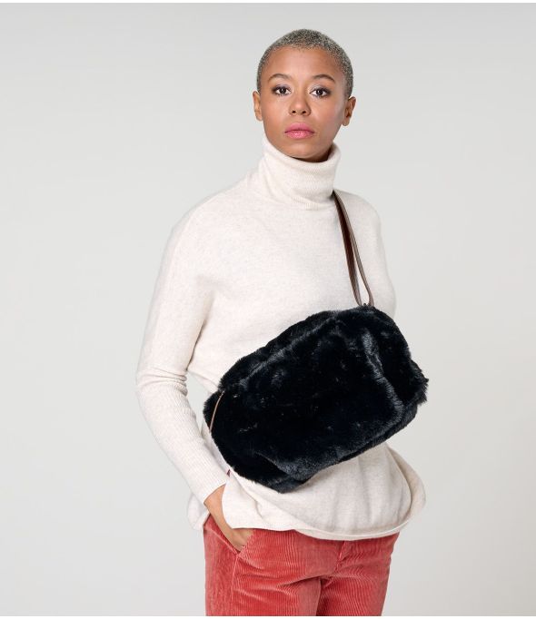 MEDIUM BLACK FUR FANNY PACK polyester bag - - Storiatipic