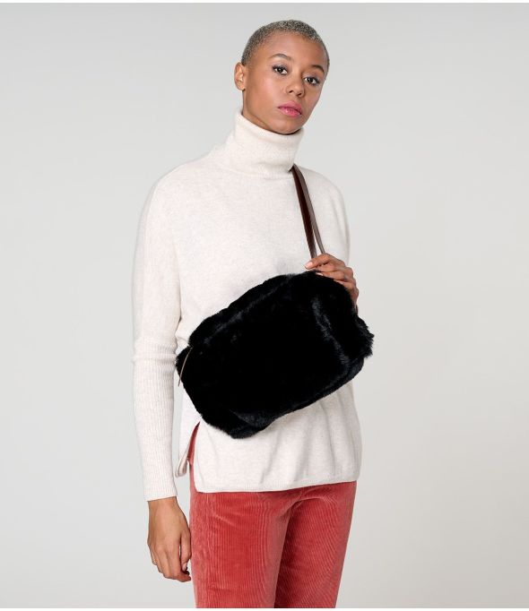 MEDIUM BLACK FUR FANNY PACK polyester bag - - Storiatipic