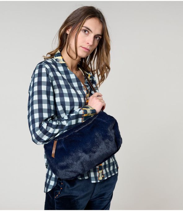 MEDIUM NAVY FUR FANNY PACK polyester bag - - Storiatipic