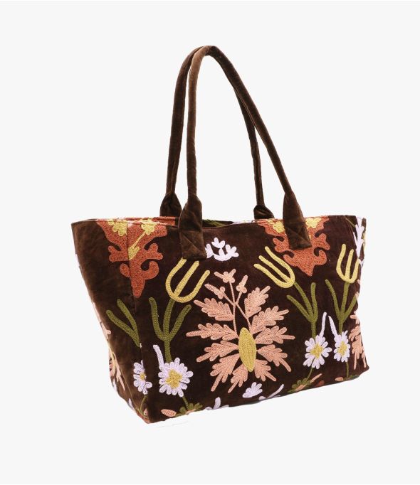 CRUISE BOTANIC BROWN LARGE COTTON BAG - - Storiatipic