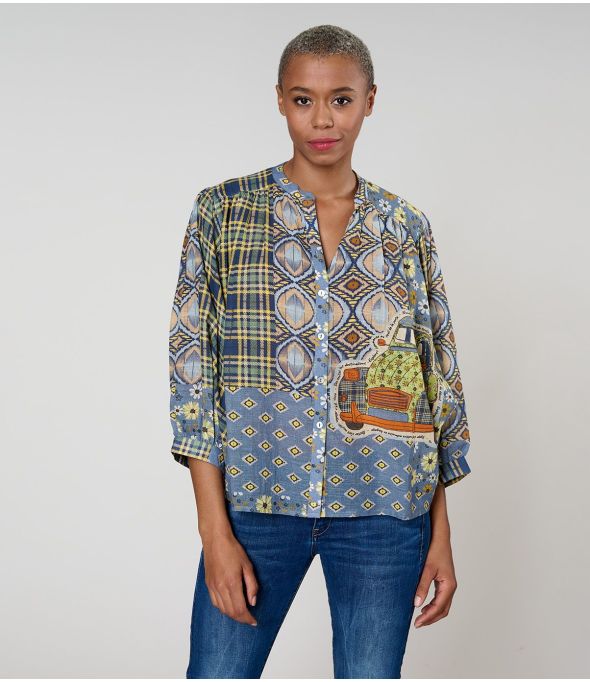 COCO DOLORES BLUE COTTON BLOUSE - - Storiatipic