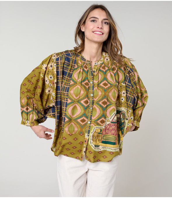 BLUSA DE ALGODÓN VERDE COCO DOLORES - - Storiatipic