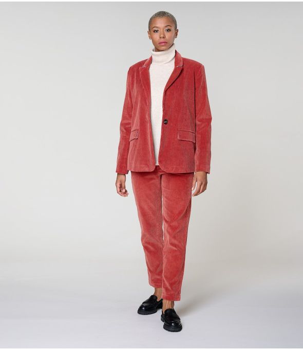LENY PLAIN VELVET BRICK VISCOSE PANTS - - Storiatipic