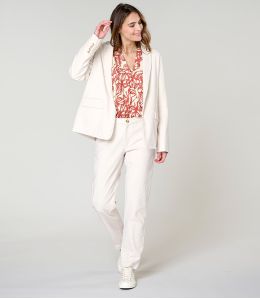 LOU PLAIN VELVET ECRU JACKET in Viscose - - Storiatipic LOU PLAIN VELVET ECRU JACKET in Viscose - - Storiatipic