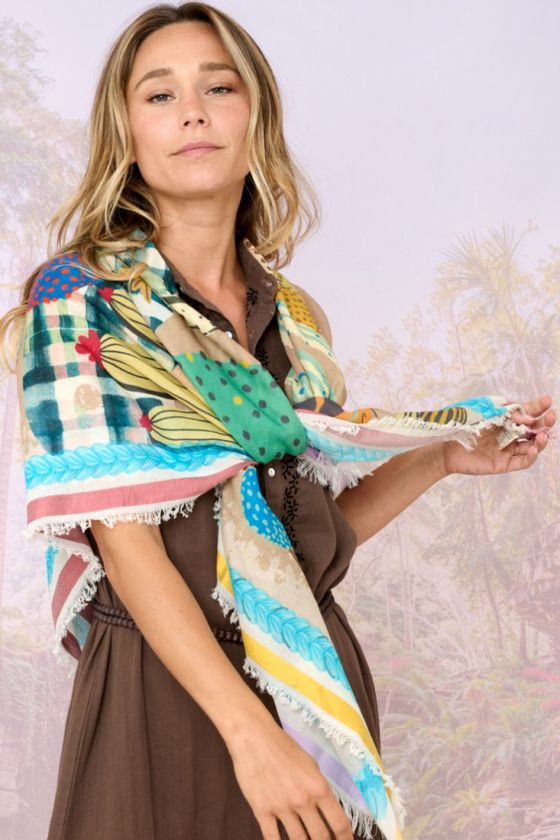 PETULA Large square scarf in Wool, cotton, modal for Women 140 x 140 cm - - Storiatipic